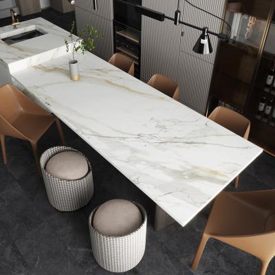 China Bize Big Slab Glossy White Large Porcelain Countertop Slab Calacatta Sintered Stone for sale