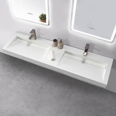 China Commercial Toilet Artificial Stone Wall Hanging Bathroom Double Sinks zu verkaufen