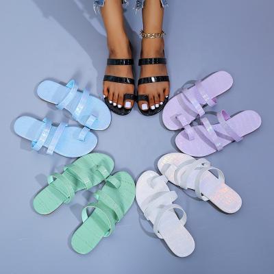 China Wholesale Casual Shiny Women Flat Toe Sandals 2021 Fashion Trend Slippers And Slippers for sale