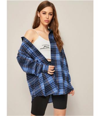 China WDC Drop Shoulder Plaid Blouse Breathable Oversized Shirt for sale