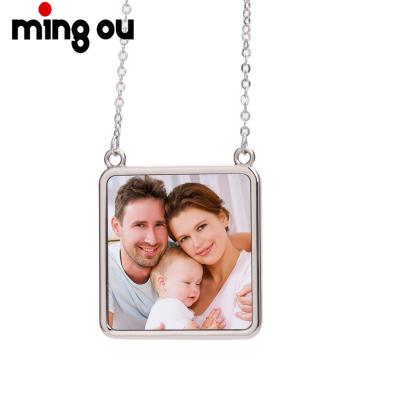 China High Quality Sublimation Photo Necklace Valentine's Day Jewelry Square Necklace Back Laser Engraving Sublimation Photo Pendant Necklace for sale