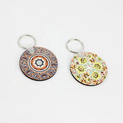 China Wooden Printable Round Shaped Blank Blank DIY Sublimation MDF Double Sided Keychains for sale