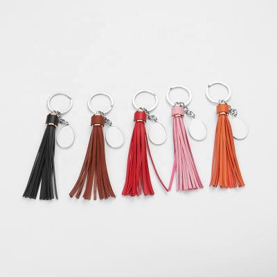 China Various Color Metal Alloy Keychains Sublimation Leather Tassel Leather Tassel Keychains for sale