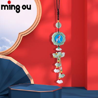 China Chinese Car Hanging Empty Green Jade Lotus Chinese Car Hanging Pendant Sublimation Car Decorations Shop Pendant for sale