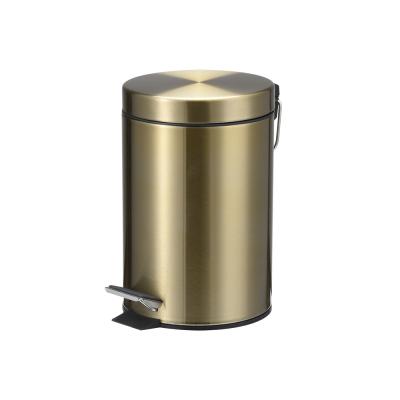 China Pressing Type Stainless Steel Classic Gold Finish Trash Can With Removable Bucket Dust Bin for sale