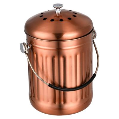 China Sustainable 5 Liter 1.3 Gallon Countertop Copper Kitchen Compost Bin for sale