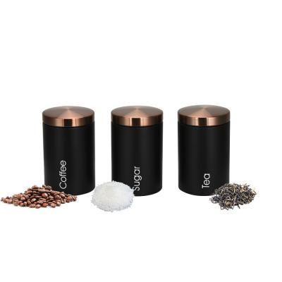 China Contemporary Kitchen 3pcs Canister Sets Metal Holder Canister Set For Sugar Coffee Tea Storage Jars Candy Metal Storage Jar for sale