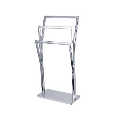 China Fashion Bathroom Stainless Steel Rack Free Standing Towel Rack With Chromed Finishing for sale