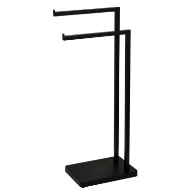 China Fashion Two Arm Hand Towel Rack Black Standing Towel Holder for sale