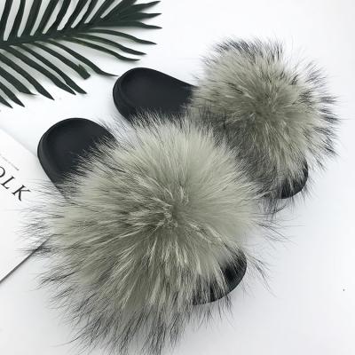 China Wholesale New Fashion Fur Slippers 2020 USA Fashion Trend Fox/Raccoon Fur Real Real Slides Fur Home Shoes Slipper for sale