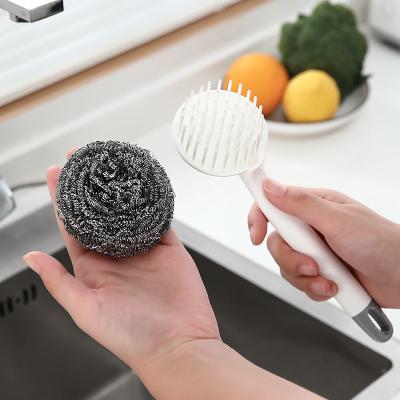 China Viable Replaceable Brush Head Steel Wire Ball Brush Pot Pan Kitchen Cookware Cleaning Tool Rubbing Cleaning Brush for sale