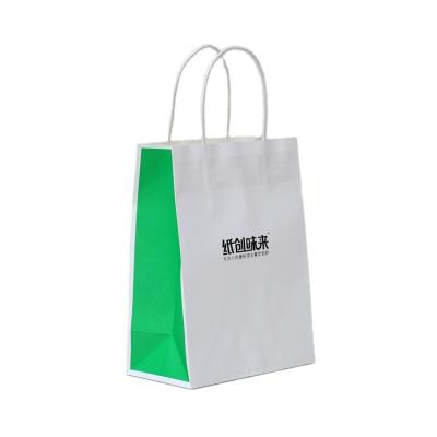 China Recyclable restaurant for fast food take away packaging paper bags with handles custom logo kraft paper restaurant carry bag shipping for sale