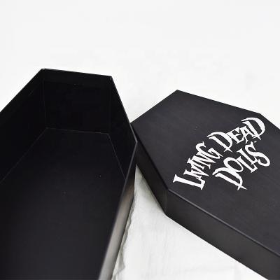 China Recycled Materials Wholesale Custom Logo Luxury Black Paper Cardboard Coffin Shape Gift Box For Halloween for sale