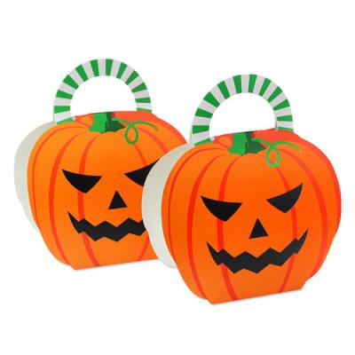 China Recycled Materials Ready To Ship Pumpkin Shape Halloween Tresure Gift Paper Box With Handle for sale