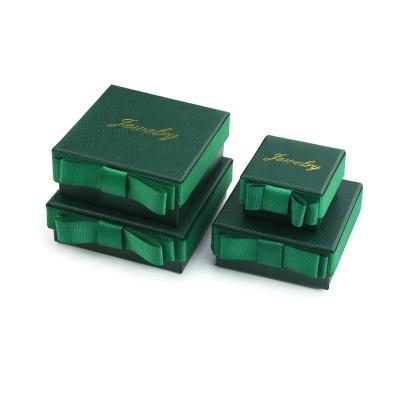 China Low MOQ Recyclable Custom Earring Gift Packaging Pendant Box Logo Green Paper Jewelry Case With Ribbon Bow Decoration for sale