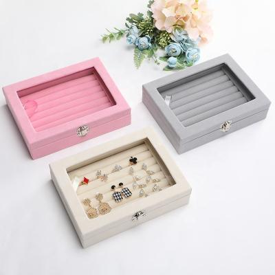 China Gift Supply Velvet Jewelry Storage Box Earrings and Ring Luxury Gray Presentation Boxes Wholesale for sale