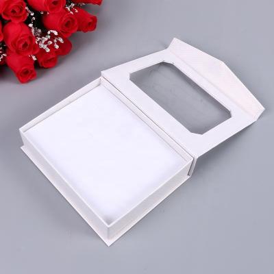 China Recycled Materials Custom Logo Printed White Cardboard Gift Paper Jewelry Boxes With Clear PVC Window for sale