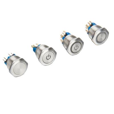 China Stainless/Chrome Plated 22mm Brass Flat Head Face Metal Waterproof Push Button Switch Ring Type Momentary /latching big for sale