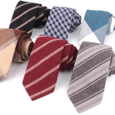 China Cotton Cotton Neck Ties For Men Fashion Slim Skinny Tie 7cm Plaid Tie For Wedding Party Black Red Striped Mens Ties for sale