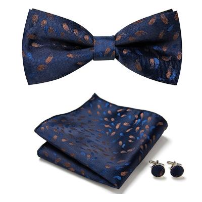 China Floral Silk Men's Bow Ties For Wedding Classic Bowtie Handkerchief Cufflinks Set Gold Bowtie Set Men's Paisley for sale