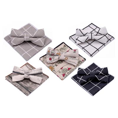 China Bowtie Set Tie Gift Box White Dress Men's Neck Printed Bowtie Adjustable And Pocket Square Set Canvas Bow Ties for sale