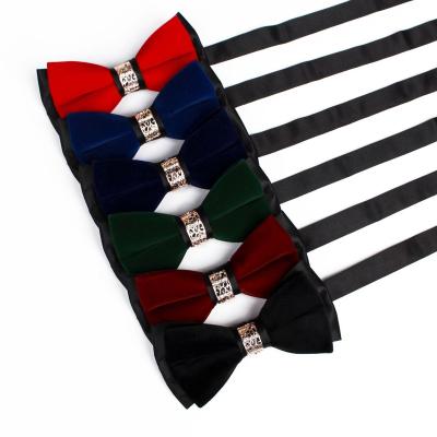 China Wholesale Men's Bowtie Velvet Bow Tie Wholesale Solid Color Black Wedding Fashion Ties for sale