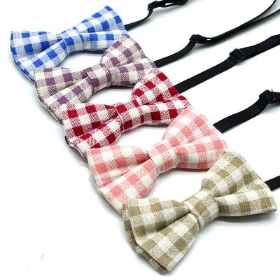 China Polyester Checked Handmade Cotton Screened Kids Bow Tie With Elastic Straps Bowties Adjustable For Boys Girls for sale