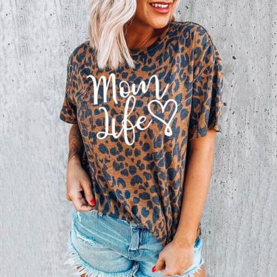 China new arrival women Anti-wrinkle tops short sleeve O-neck leopard tops print for mom life print leopard print tops for ladies for sale