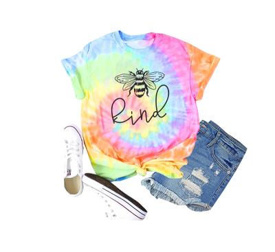 China Wholesale Anti-Wrinkle Women's 100%Cotton Tie Dye T-Shirts Bulk The Tie Dye Bee Kind Shirt for sale