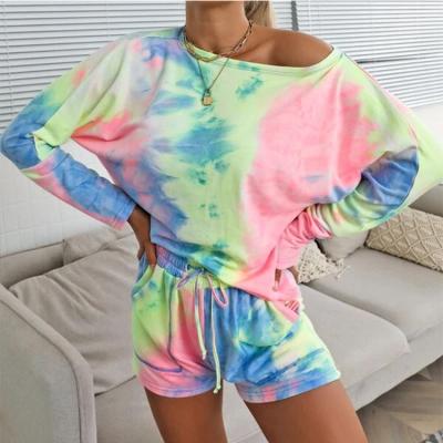 China New Design Dye Tie Dye Wear Breathable Fitness Wear Wholesale Active Casual Crop Top Women 2 Pieces Dye Tie Dye Shorts Yoga Set Top for sale