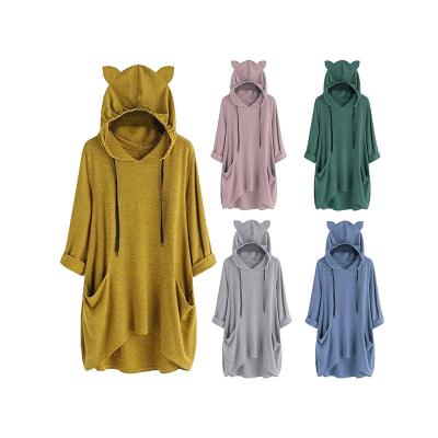 China Custom Simple Cat Ear Hooded Pullover Women Anti-wrinkle Casual Sweatshirt Hoodie Dress Tunic Tops for sale