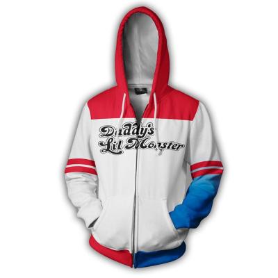 China Harley Quinn Men Women Zipper Jacket Coat Cosplay Costume Printed Anti-wrinkle Suicide Squad Hoodies Upper Outwear for sale