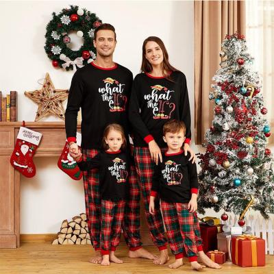 China QUICK DRY Custom Family Look Black Party Pajamas Sets Letter Setting Print Matching Pajamas for sale