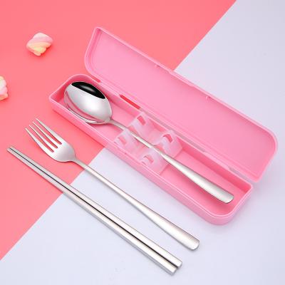 China 304 Stainless Steel Stocked Portable Flatware 3pCS Set Student Outdoor Travel Spoon Fork Chopsticks Cutlery Set for sale