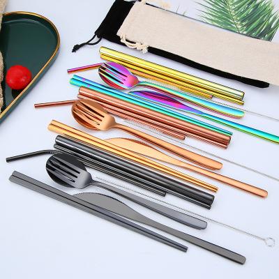 China Sustainable Wholesale Portable Knife and Fork Spoon 8 Piece Gold Travel Cutlery Set For Outdoor for sale