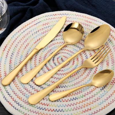 China Viable Wholesale Mirror Polished Stainless Steel Knife Fork Spoon Gold 4 Piece Cutlery Set for sale