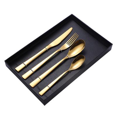 China Creative Titanium Plated High Grade Viable 304 Stainless Steel Cutlery Gold Knife And Fork Spoon Western Cutlery Set With Gift Box for sale