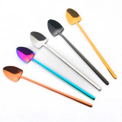 China Hot Sustainable Customizable Portable Household Stainless Steel Amazon Selling Logo 304 Long Handle Ice Scoop Coffee Stirring Tea Spoon for sale