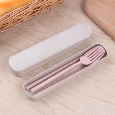 China Sustainable Eco-Friendly Wholesale Wheat Straw Cutlery Set Portable Travel Chopsticks Fork Spoon Cutlery Set for sale