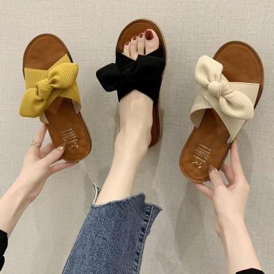 China Wholesale Fashion Trend Shape Women's Knot Bow Slides Sandals Ladies Bowknot Beach Casual Summer Slipper Comfort Flat Sandals for sale