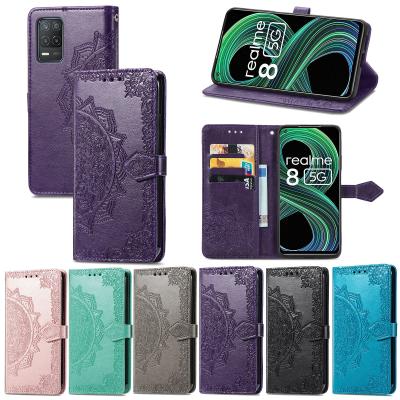 China Flowers Soft TPU Flip Cell Phone Stand Case Datura Leather Flip Phone Cover For OPPO Realme 8 V13 Q3i 5G Narzo 30 5G for sale