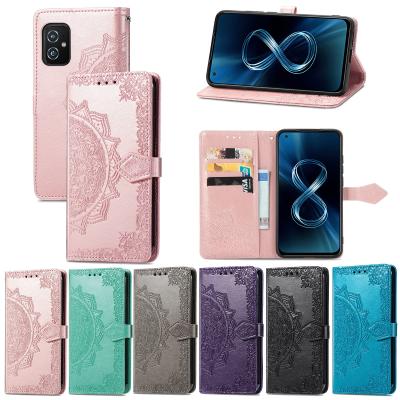 China Flip Phone Cover For ASUS Zenfone 8 Flowers Soft TPU Flip Cell Phone Stand Case ZS590KS Datura Leather for sale