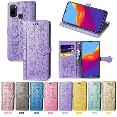 China Flip Phone Cover for Ulefone Note 10 Cute Cat and Dog Embossed Flip Leather Case Horizontal with Stand Card Slots and Wallet and Lanyard for sale