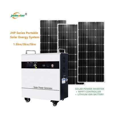 China JHP 1500w 3000w 5000w home solar system home kit with solar panel all in one outdoor 1.5kw 3kw 5kw portable solar power system for sale