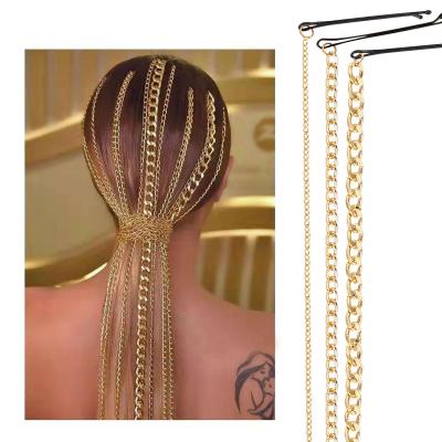 China 2021 Fashion Acrylic Wig Extension Gold Plated Hair Chains Accessories Hair Clip Tassel Hair Clip Chain Head Jewelry For Women for sale