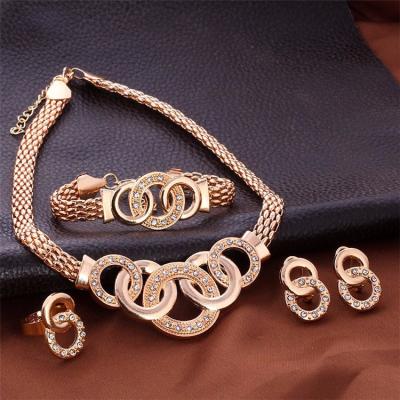 China 2021 CLASSIC Ring Bracelet Gold Necklace Earring Set 14K Gold Set For Women And Men Fashion Jewelry Set for sale