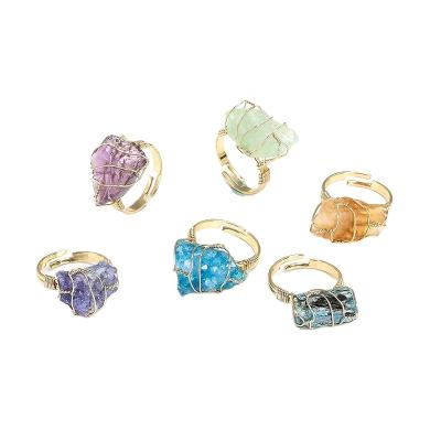 China 2021 Vintage Hand Wire Wrap Ring Druzy Natural Crystal Quartz Mineral Rough Stone Rings Jewelry for sale