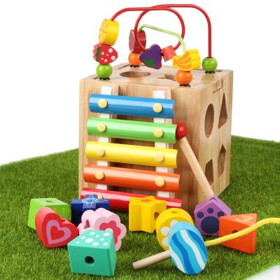 China Montessori Wooden Toys Baby Activity Cube 6 in 1 Toys Set Early Educational Learning Toys for Kids FY-03 for sale