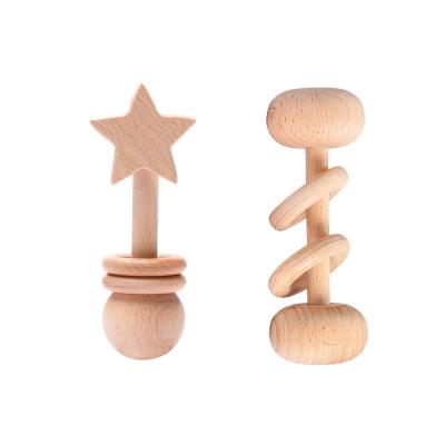 China Musical Beech Wood Baby Star Rattle Teether  Montessori Grasping Teething Toy for Babies for sale