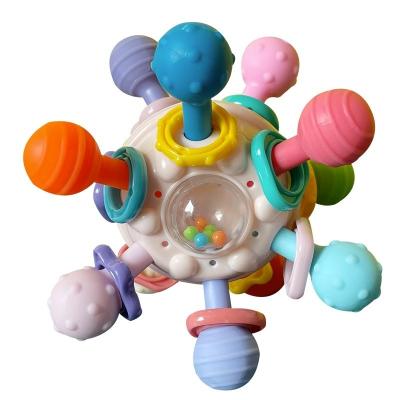 China Child Toy Gifts Hot Selling Infant Teething Relief Soft Silicone Rattle Toy Manhattan Grab Ball Rattle Baby Teething Toys For Babies for sale